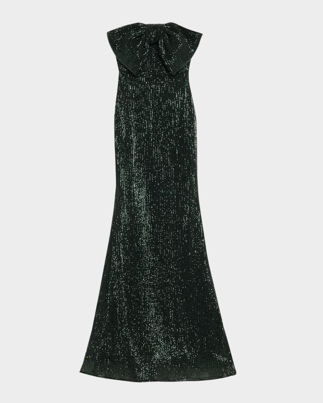 Strapless Bow-Front Sequin Gown
